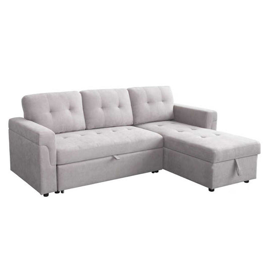 ΓΩΝΙΑΚΟΣ ΚΑΝΑΠΕΣ-ΚΡΕΒΑΤΙ ΑΝΑΣΤΡΕΨΙΜΟΣ SAL HM3310.01 ΓΚΡΙ ΥΦΑΣΜΑ 214x137x83Yεκ