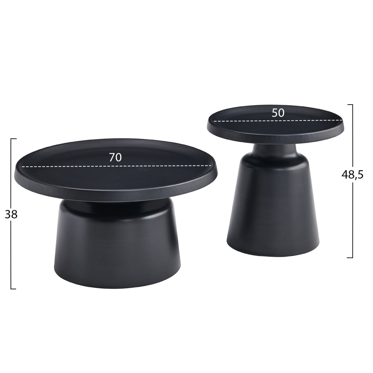 ΣΕΤ 2 ΤΡΑΠΕΖΙΑ ΣΑΛΟΝΙΟΥ RINKON2 HM18304.02 ΜΕΤΑΛΛΟ ΣΕ ΜΑΥΡΟ Φ50εκ & Φ70εκ