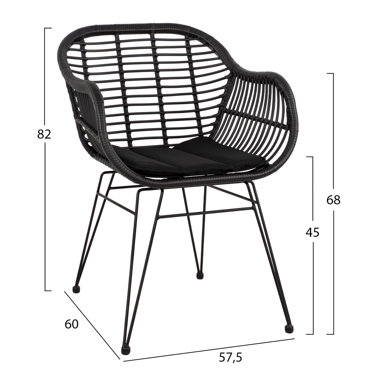 ΣΕΤ ΤΡΑΠΕΖΑΡΙΑΣ 3ΤΜΧ HM11871 ΜΕΤΑΛΛΟ & RATTAN ΣΕ ΜΑΥΡΟ ΧΡΩΜΑ