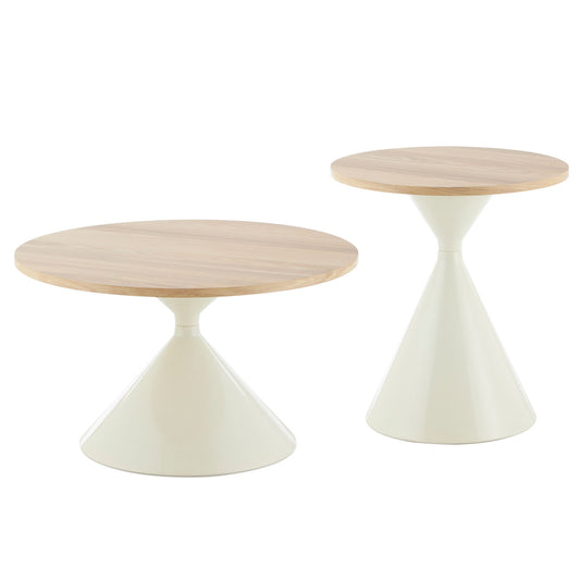 ΤΡΑΠΕΖΙΑ ΣΑΛΟΝΙΟΥ JENNEL HM18265 ΜΕΤΑΛΛΟ ΜΠΕΖ--MDF ΜΕ PAPERWOOD Φ50εκ & Φ70εκ