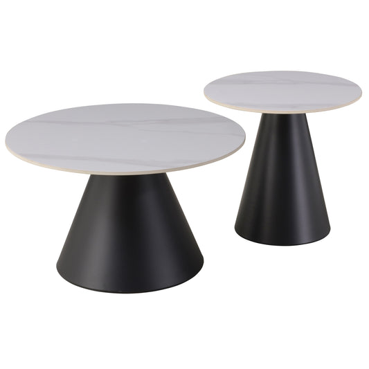 ΤΡΑΠΕΖΙΑ ΣΑΛΟΝΙΟΥ RIDGE HM18266.01 ΚΕΡΑΜΙΚΑ TOP ΜΕ ΟΨΗ ΛΕΥΚΟΥ ΜΑΡΜΑΡΟΥ Φ50εκ & Φ70εκ