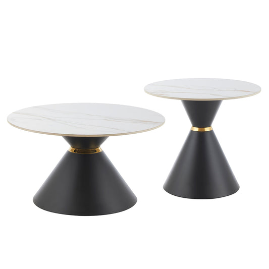 ΤΡΑΠΕΖΙΑ ΣΑΛΟΝΙΟΥ NANDO HM18267.01 ΚΕΡΑΜΙΚΑ TOP ΟΨΗ ΛΕΥΚΟ ΜΑΡΜΑΡΟ Φ60εκ & Φ80εκ