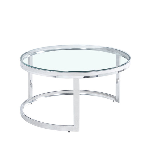LOUXOR COFFEE TABLE ΑΣΗΜΙ ΔΙΑΦΑΝΟ D80xH43cm
