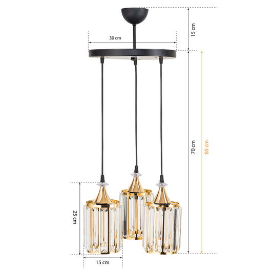 ΦΩΤΙΣΤΙΚΟ ΟΡΟΦΗΣ 3ΦΩΤΟ ΜΕΤΑΛΛΙΚΟ ΚΑΙ ΓΥΑΛΙ ΧΡΥΣΟ HM7661.01 Φ30x100Υ εκ.