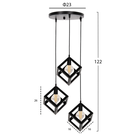 ΦΩΤΙΣΤΙΚΟ ΟΡΟΦΗΣ ΚΡΕΜΑΣΤΟ HM4036 3 ΚΥΒΟΙ ΜΑΥΡΟ ΜΕΤΑΛΛΟ Φ23x122Yεκ.