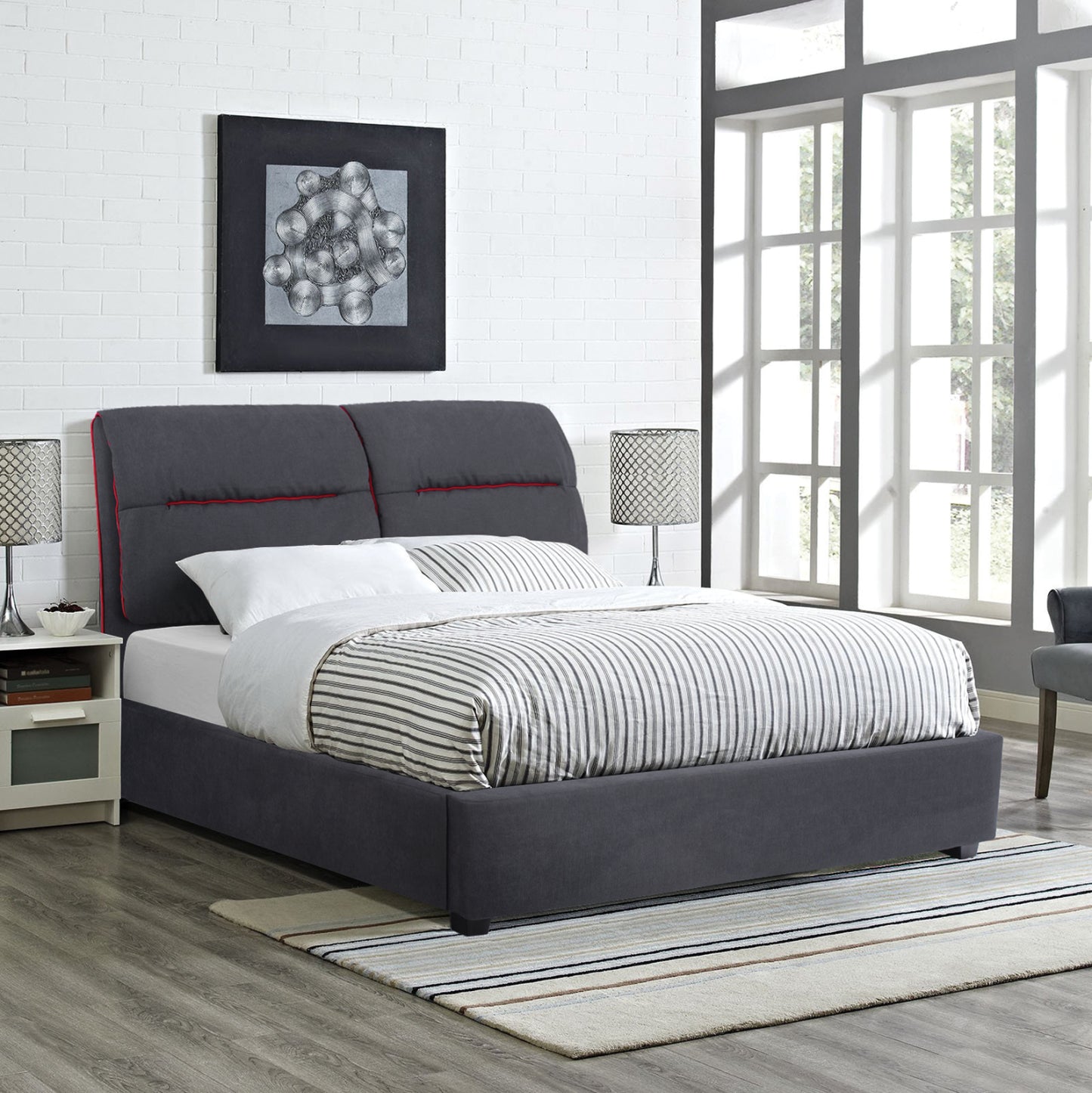 ΚΡΕΒΑΤΙ KENDRA ΔΙΠΛΟ 150x200 εκ.
ΜΕ ΥΦΑΣΜΑ ΓΚΡΙ ΚΑΙ ΚΟΚΚΙΝΗ ΡΙΓΑ HM562