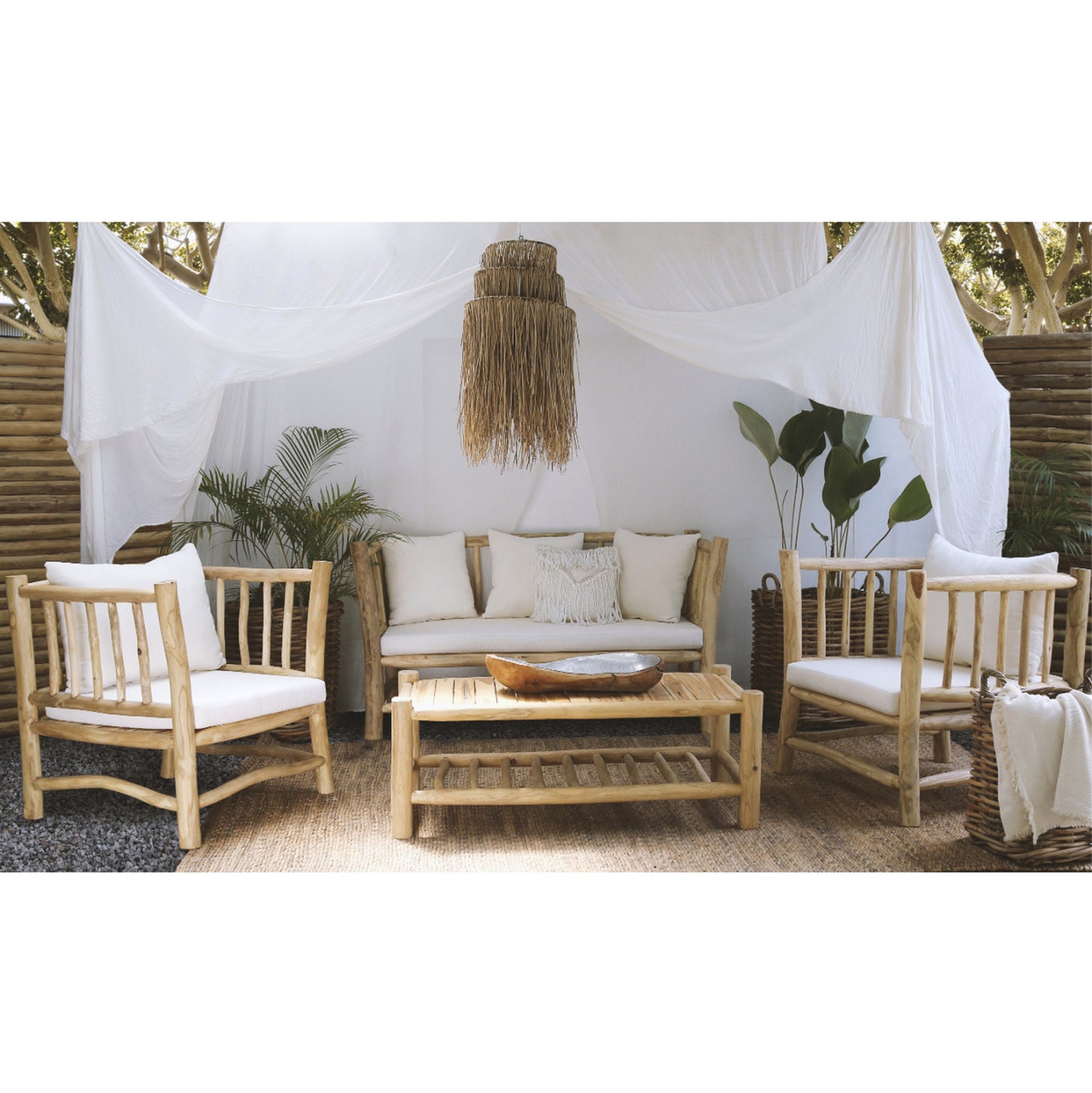 ΣΕΤ ΣΑΛΟΝΙ 4 ΤΜΧ HM9340 ΑΠΟ ΜΑΣΙΦ ΞΥΛΟ TEAK ΦΥΣΙΚΟ - ΛΕΥΚΟ