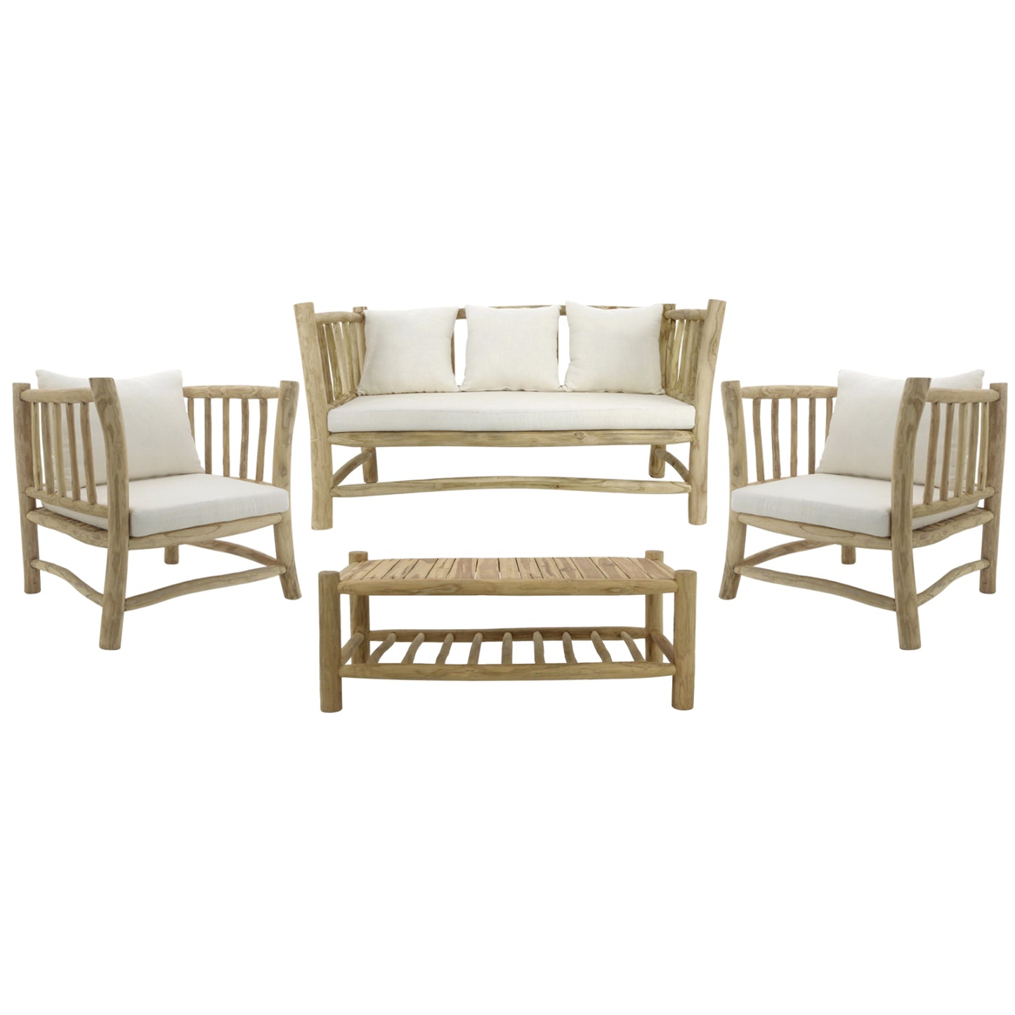 ΣΕΤ ΣΑΛΟΝΙ 4 ΤΜΧ HM9340 ΑΠΟ ΜΑΣΙΦ ΞΥΛΟ TEAK ΦΥΣΙΚΟ - ΛΕΥΚΟ