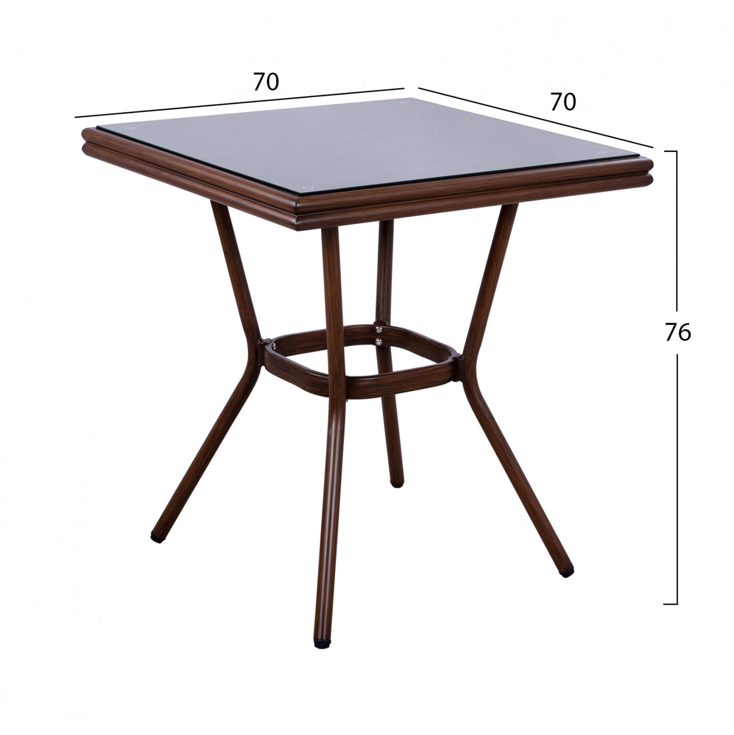 ΤΡΑΠΕΖΙ ΑΛΟΥΜΙΝΙΟΥ HARLOW 70X70X76 BAMBOO LOOK HM5568.03 ΚΑΦΕ ΜΕ ΓΥΑΛΙ