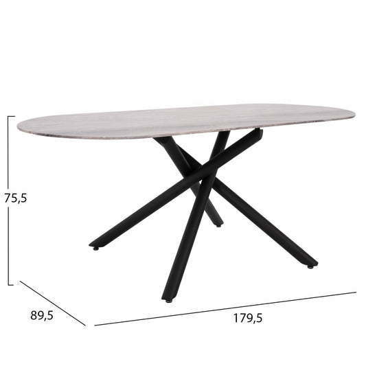 ΤΡΑΠΕΖΙ ΤΡΑΠΕΖΑΡΙΑΣ PRENTIS HM9770.02 12mmΚΕΡΑΜΙΚΟ ΜΑΥΡΟ ΜΑΡΜΑΡΟ-ΜΑΥΡΟ ΜΕΤΑΛΛΟ 180x90x76Υ εκ.