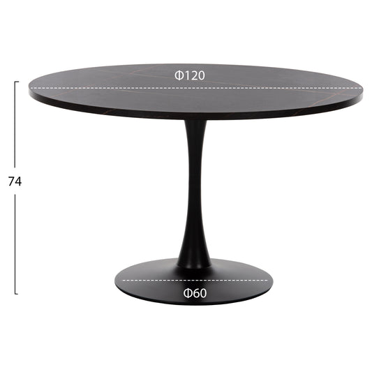 ΤΡΑΠΕΖΙ ΤΡΑΠΕΖΑΡΙΑΣ ΣΤΡΟΓΓΥΛΟ BLACK MARBLE HM9422.02 Φ120x74Yεκ.