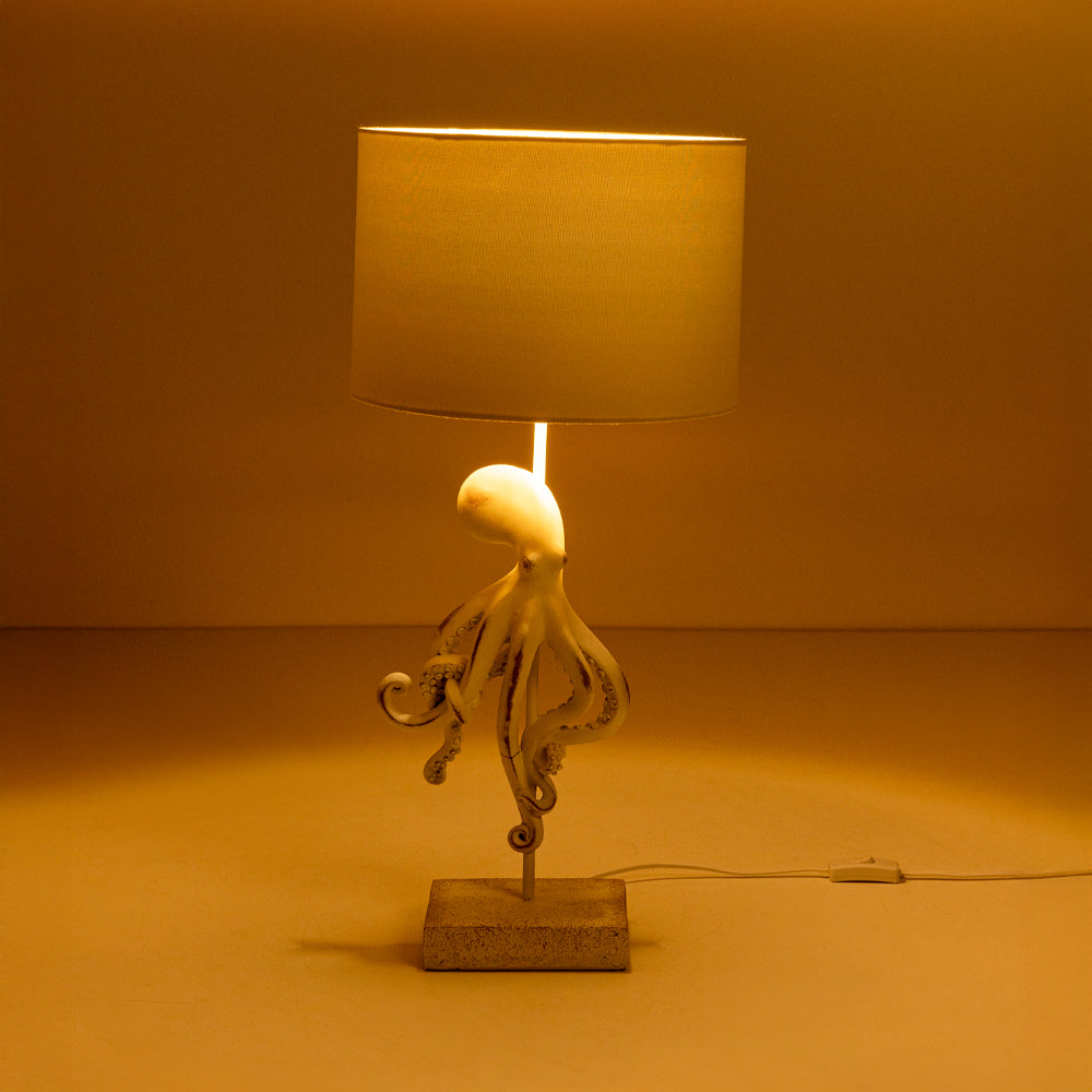 OCTOPUS ΦΩΤΙΣΤΙΚΟ ΕΠΙΤΡΑΠΕΖΙΟ 30x30x66cm POLYRESIN ΛΕΥΚΟ ΥΦΑΣΜΑ ΓΚΡΙ ΛΕΥΚΟ