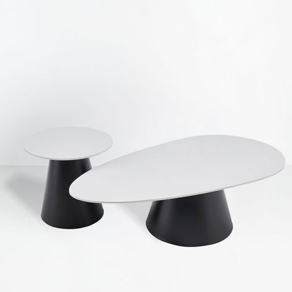 OVO COFFEE TABLE SET 2ΤΕΜ ΛΕΥΚΟ ΜΕ ΟΨΗ ΜΑΡΜΑΡΟΥ ΜΑΥΡΟ 129x69x38cm