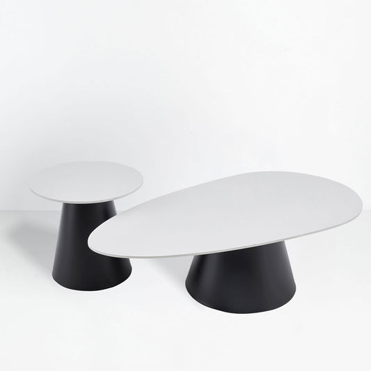 OVO COFFEE TABLE SET 2ΤΕΜ ΛΕΥΚΟ ΜΕ ΟΨΗ ΜΑΡΜΑΡΟΥ ΜΑΥΡΟ 129x69x38cm