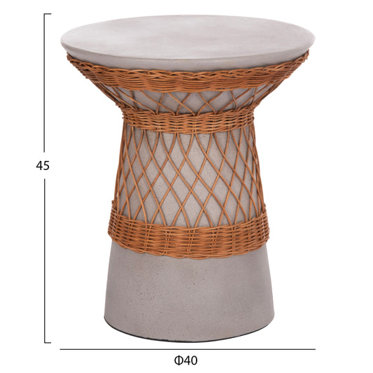 ΒΟΗΘΗΤΙΚΟ ΤΡΑΠΕΖΙ ΣΤΡΟΓΓΥΛΟ DELIA HM18167.03 FIBER CEMENT ΓΚΡΙ & RATTAN Φ40x45Υεκ