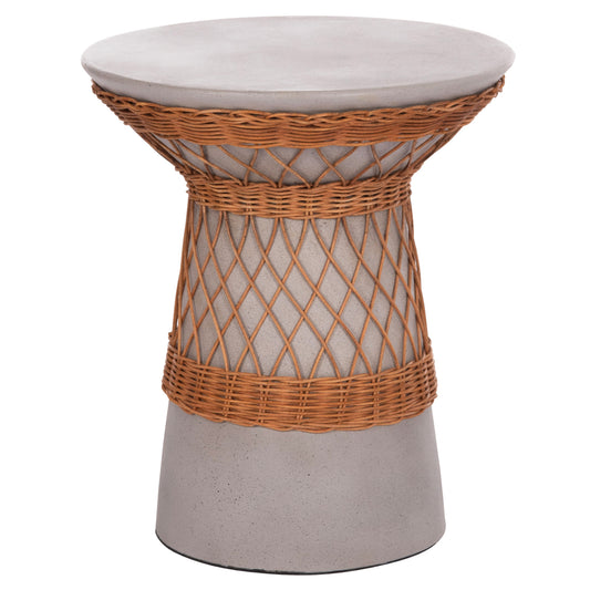 ΒΟΗΘΗΤΙΚΟ ΤΡΑΠΕΖΙ ΣΤΡΟΓΓΥΛΟ DELIA HM18167.03 FIBER CEMENT ΓΚΡΙ & RATTAN Φ40x45Υεκ