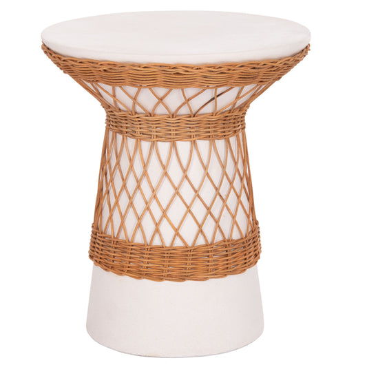 ΒΟΗΘΗΤΙΚΟ ΤΡΑΠΕΖΙ ΣΤΡΟΓΓΥΛΟ DELIA HM18167.02 FIBER CEMENT ΛΕΥΚΟ & RATTAN Φ40x45Υεκ