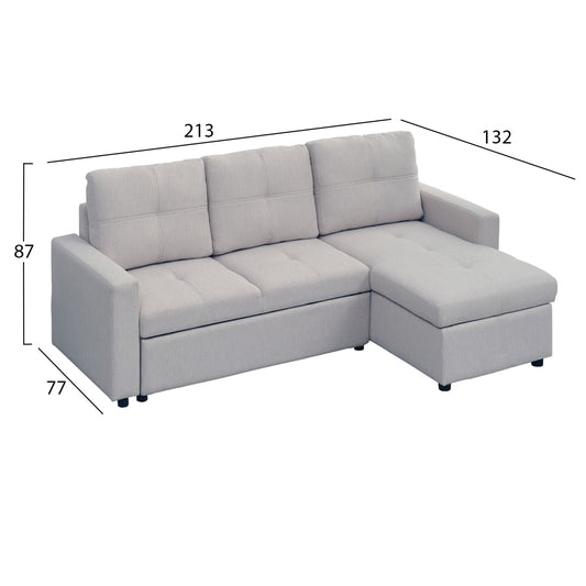 ΓΩΝΙΑΚΟΣ ΚΑΝΑΠΕΣ-ΚΡΕΒΑΤΙ ΑΝΑΣΤΡΕΨΙΜΟΣ SALINO HM3285.01 ΓΚΡΙ ΥΦΑΣΜΑ 213x132x87Yεκ