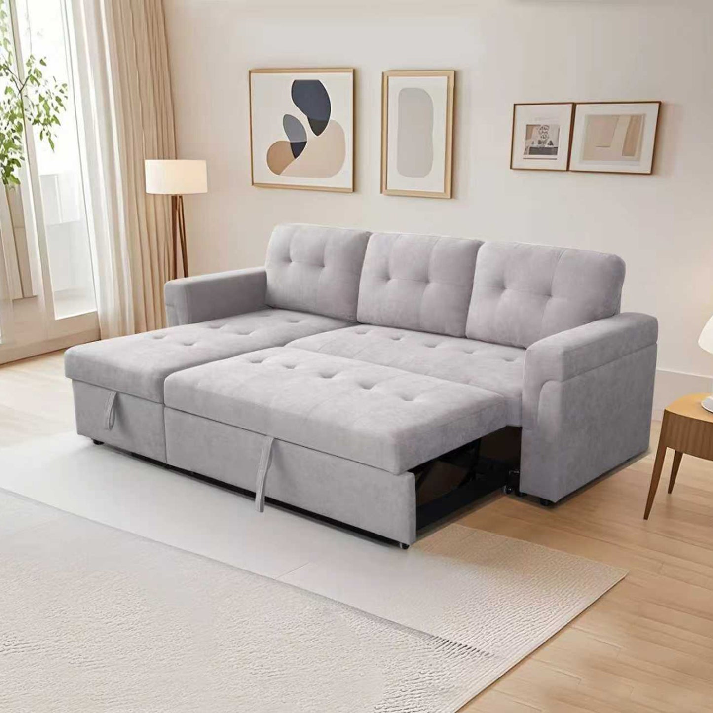 ΓΩΝΙΑΚΟΣ ΚΑΝΑΠΕΣ-ΚΡΕΒΑΤΙ ΑΝΑΣΤΡΕΨΙΜΟΣ SAL HM3310.01 ΓΚΡΙ ΥΦΑΣΜΑ 214x137x83Yεκ