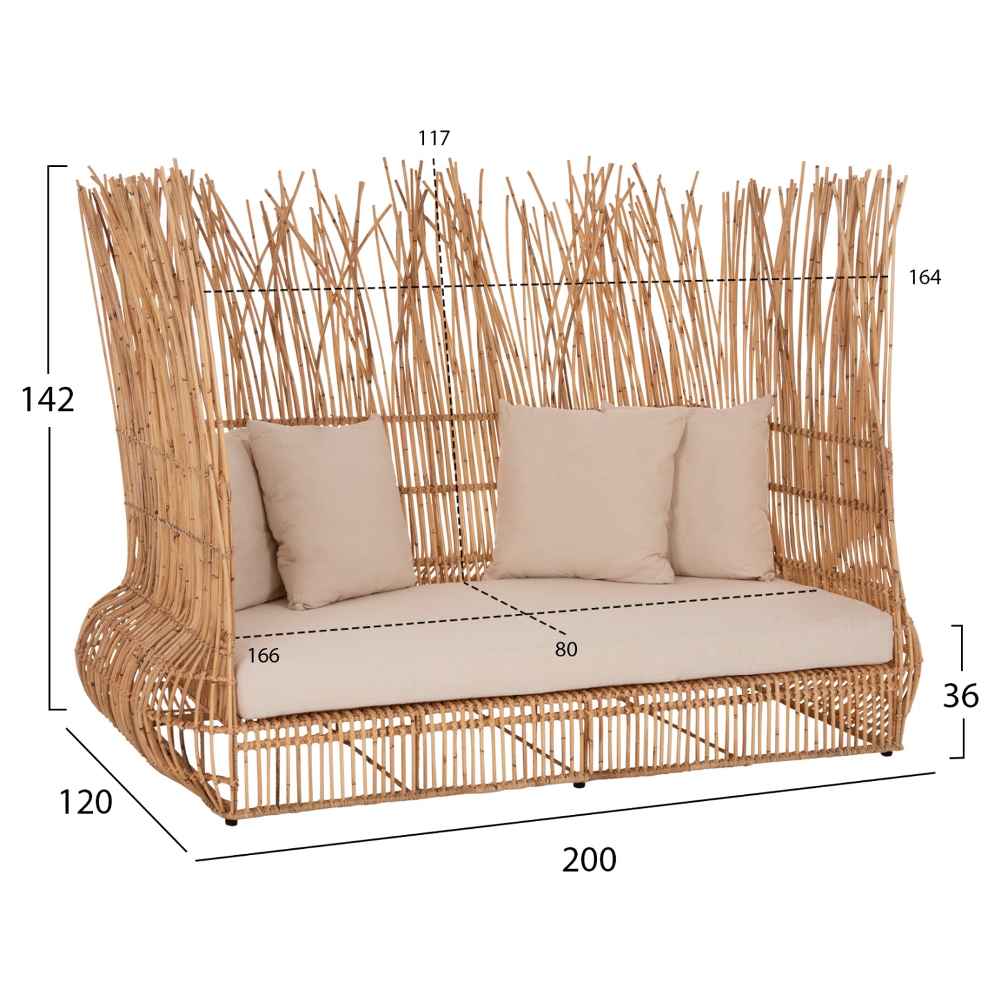 ΚΑΝΑΠΕΣ ΕΞ. ΧΩΡΟΥ ZEPHYR HM5988 ΚΑΛΑΜΙΑ RATTAN ΦΥΣΙΚΟ-ΜΠΕΖ ΜΑΞΙΛΑΡΙΑ 200x120x142Yεκ.