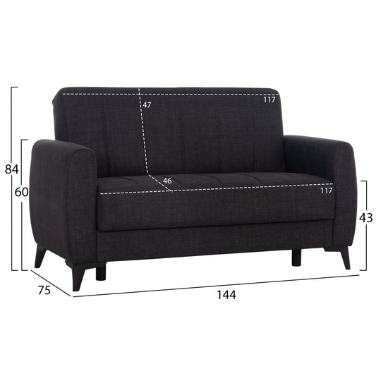 ΚΑΝΑΠΕΣ ΚΡΕΒΑΤΙ ΜΕ ΑΠΟΘ.ΧΩΡΟ ΔΙΘΕΣΙΟΣ NIKKO HM3293.01 ΓΚΡΙ ΥΦΑΣΜΑ 144x75x84Υεκ.