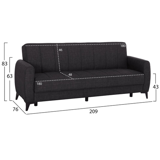 ΚΑΝΑΠΕΣ ΚΡΕΒΑΤΙ ΜΕ ΑΠΟΘ.ΧΩΡΟ TΡΙΘΕΣΙΟΣ NIKKO HM3292.01 ΓΚΡΙ ΥΦΑΣΜΑ 209x76x83Υεκ.