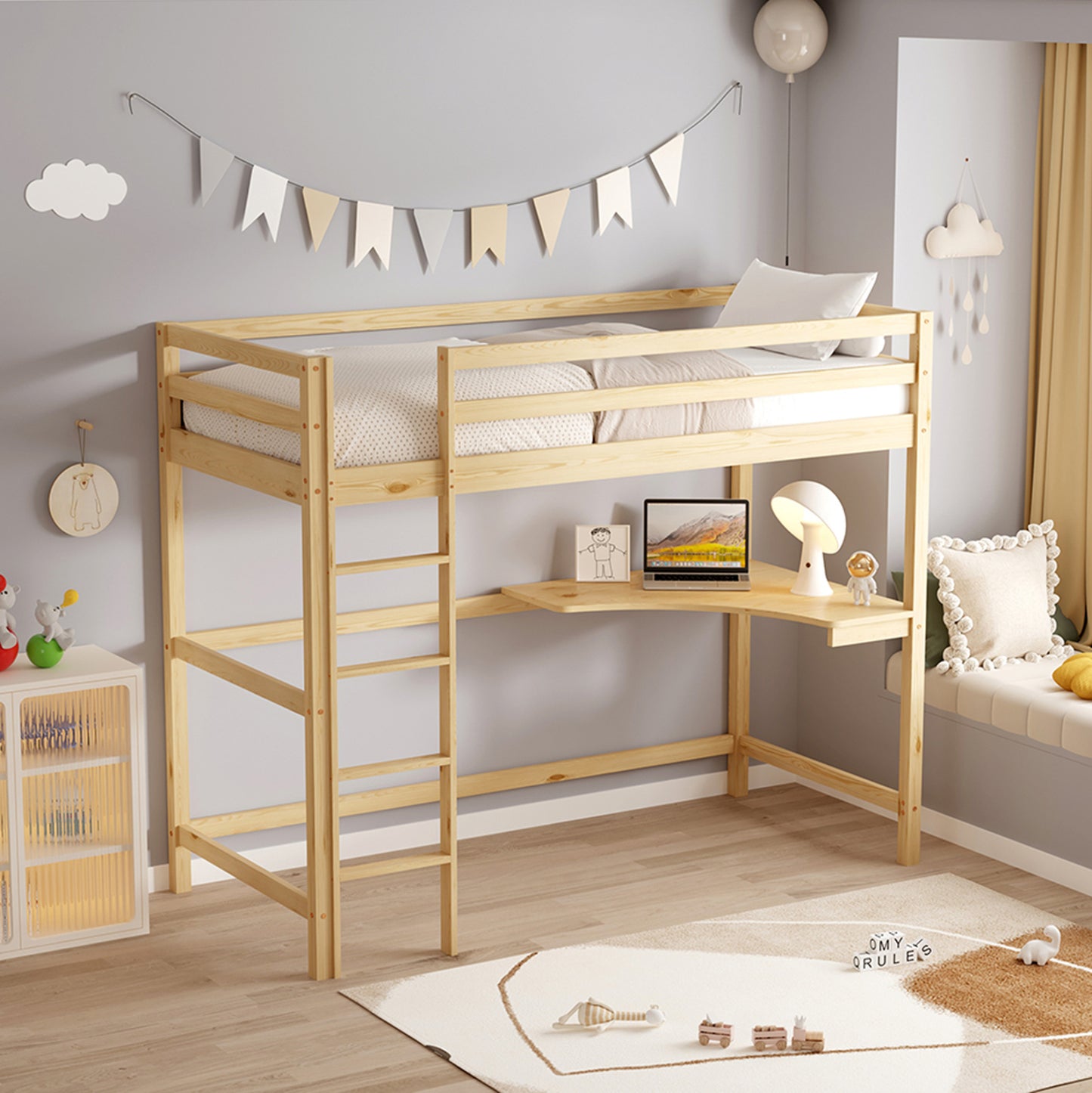 ΚΟΥΚΕΤΑ ΠΑΙΔΙΚΗ ΜΕ ΓΡΑΦΕΙΟ AKRON HM21311 ΞΥΛΟ ΠΕΥΚΟΥ ΦΥΣΙΚΟ--ME ΣΤΡΩΜΑ 90x190εκ