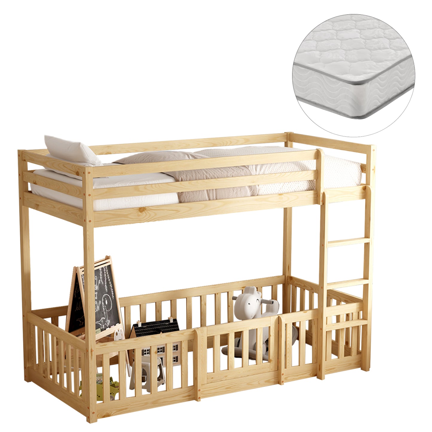 ΚΟΥΚΕΤΑ ΠΑΙΔΙΚΗ ΜΕ ΠΑΡΚΑΚΙ PLAYKID HM21312 ΞΥΛΟ ΠΕΥΚΟΥ ΦΥΣΙΚΟ--ME ΣΤΡΩΜΑ 90x190εκ