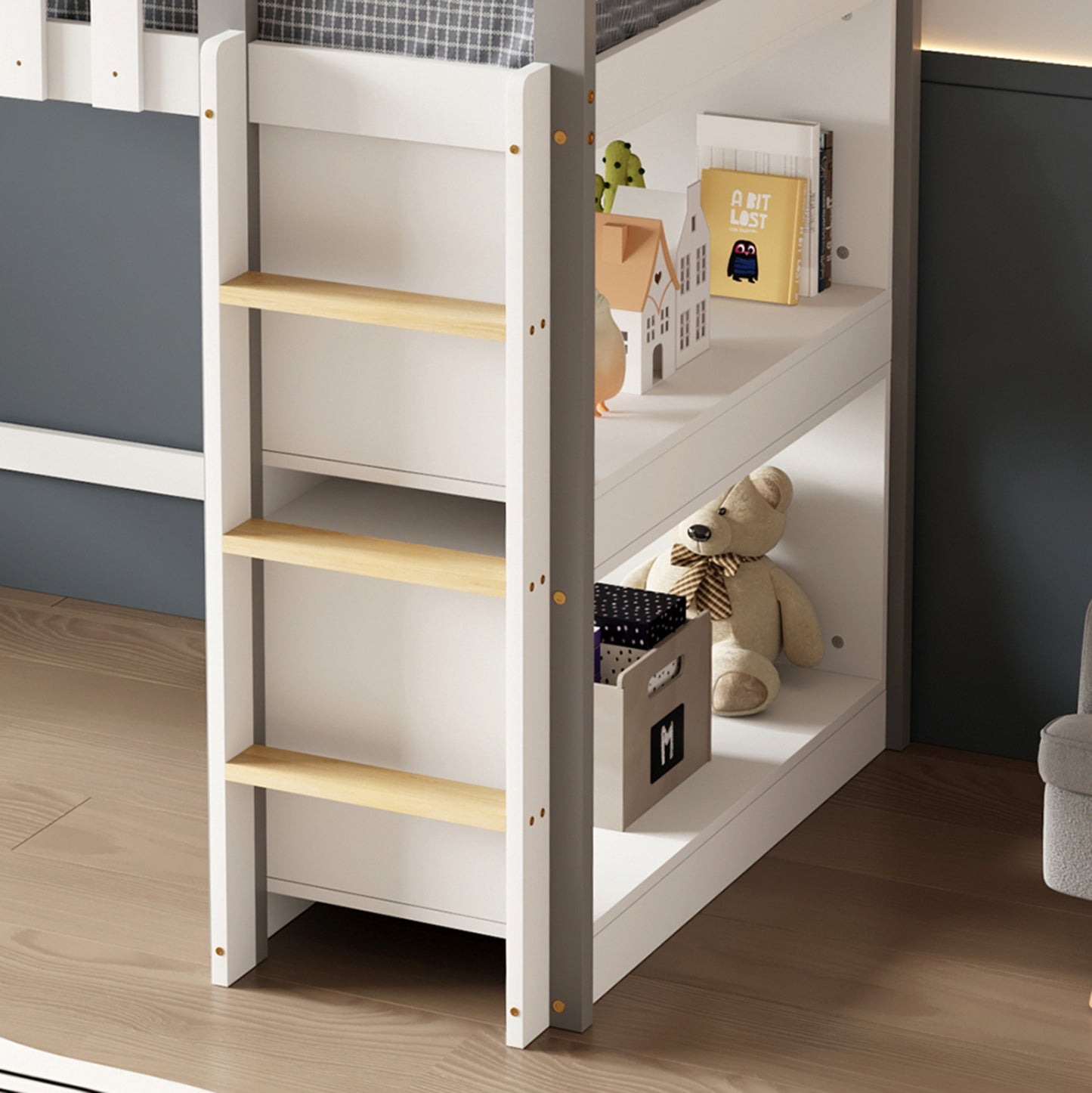 ΚΟΥΚΕΤΑ ΠΑΙΔΙΚΗ ΜΕ ΡΑΦΙΑ HOMI HM21321 ΞΥΛΟ ΠΕΥΚΟΥ ΛΕΥΚΟ/ΓΚΡΙ--ΜΕ ΣΤΡΩΜΑ 90x190εκ