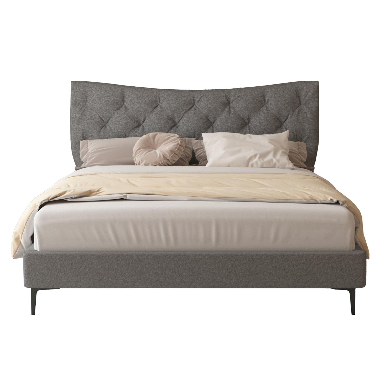 ΚΡΕΒΑΤΙ ΔΙΠΛΟ JILL HM737.01 ΥΦΑΣΜΑ ΣΕ ΓΚΡΙ--ΓΙΑ ΣΤΡΩΜΑ 160x200εκ.