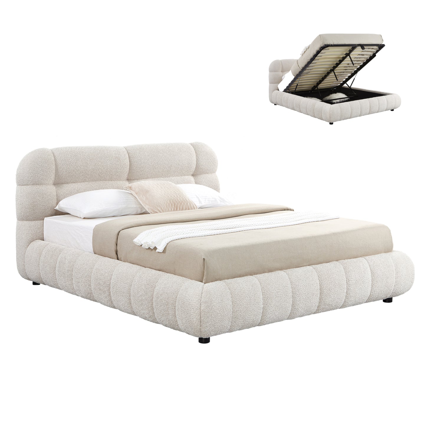 ΚΡΕΒΑΤΙ ΔΙΠΛΟ ΜΕ ΑΠΟΘ.ΧΩΡΟ BUBBLE HM730.03 ΜΠΕΖ ΜΠΟΥΚΛΕ ΥΦΑΣΜΑ--ΣΤΡΩΜΑ 160x200εκ