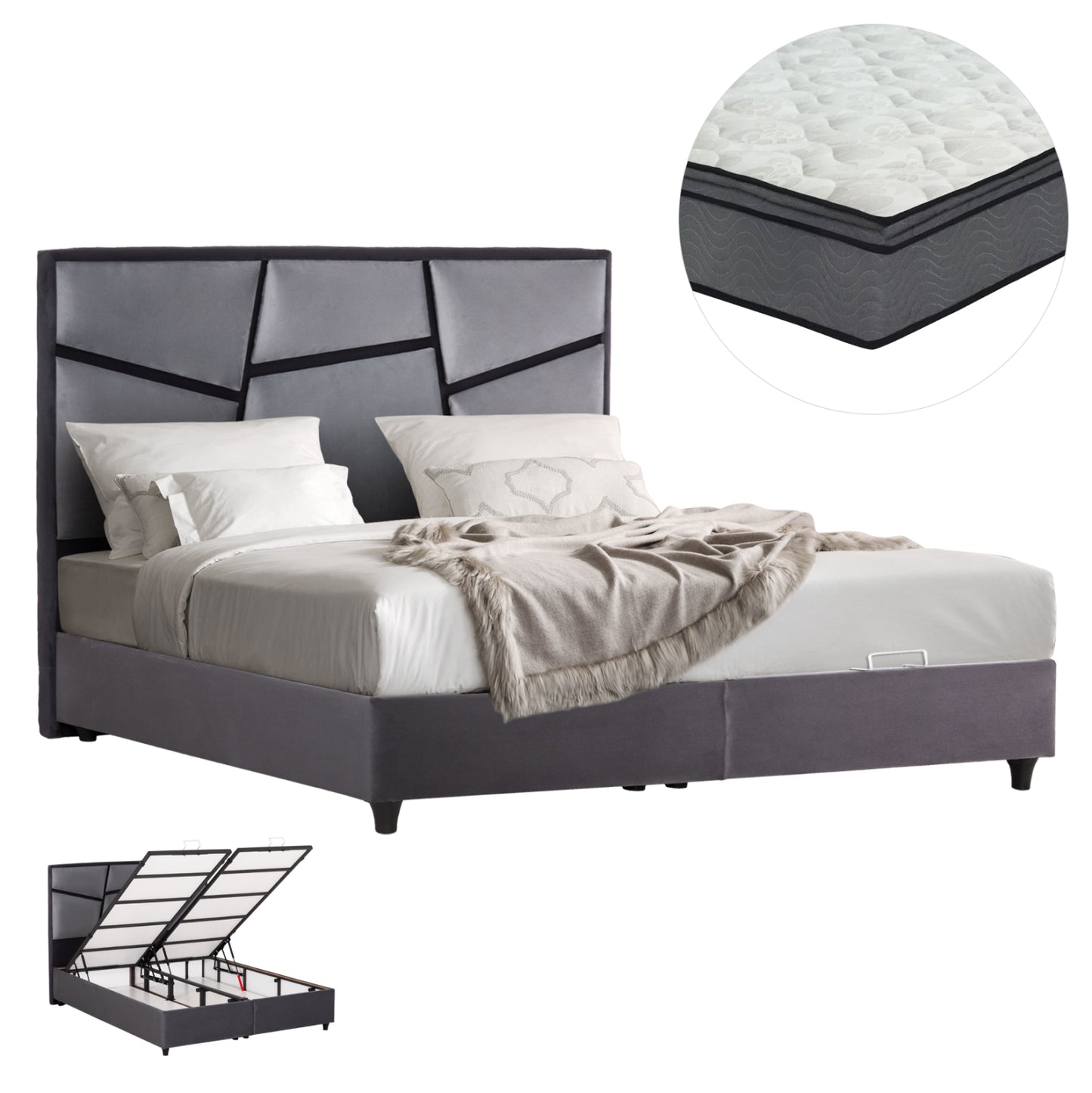 ΚΡΕΒΑΤΙ ΔΙΠΛΟ ΜΕ ΣΤΡΩΜΑ & ΑΠΟΘ.ΧΩΡΟ IRIDA HM21166 ΓΚΡΙ ΒΕΛΟΥΔΟ--ΓΙΑ 160x200εκ