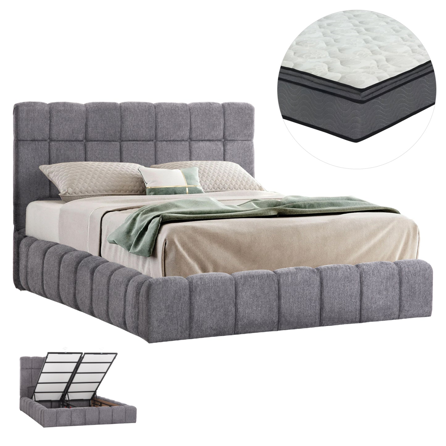 ΚΡΕΒΑΤΙ ΔΙΠΛΟ ΜΕ ΣΤΡΩΜΑ & ΑΠΟΘ.ΧΩΡΟ RAMON HM21168 ΓΚΡΙ ΜΠΟΥΚΛΕ--ΓΙΑ 160x200εκ