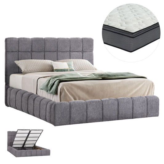 ΚΡΕΒΑΤΙ ΔΙΠΛΟ ΜΕ ΣΤΡΩΜΑ & ΑΠΟΘ.ΧΩΡΟ RAMON HM21168 ΓΚΡΙ ΜΠΟΥΚΛΕ--ΓΙΑ 160x200εκ