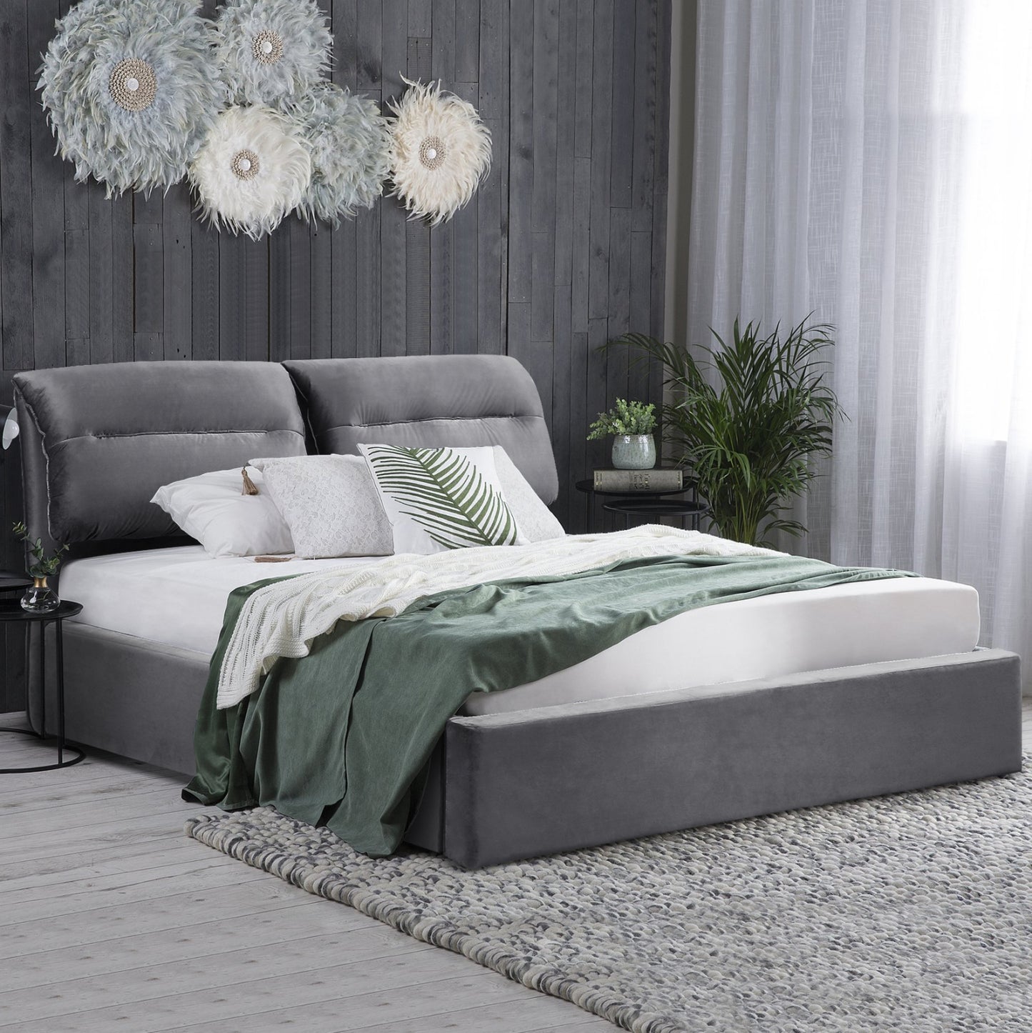 ΚΡΕΒΑΤΙ ΔΙΠΛΟ & ΣΤΡΩΜΑ KENDRA HM10720.01 ΓΚΡΙ ΒΕΛΟΥΔΟ ΜΕ ΑΠΟΘ.ΧΩΡΟ--ΓΙΑ 160x200εκ