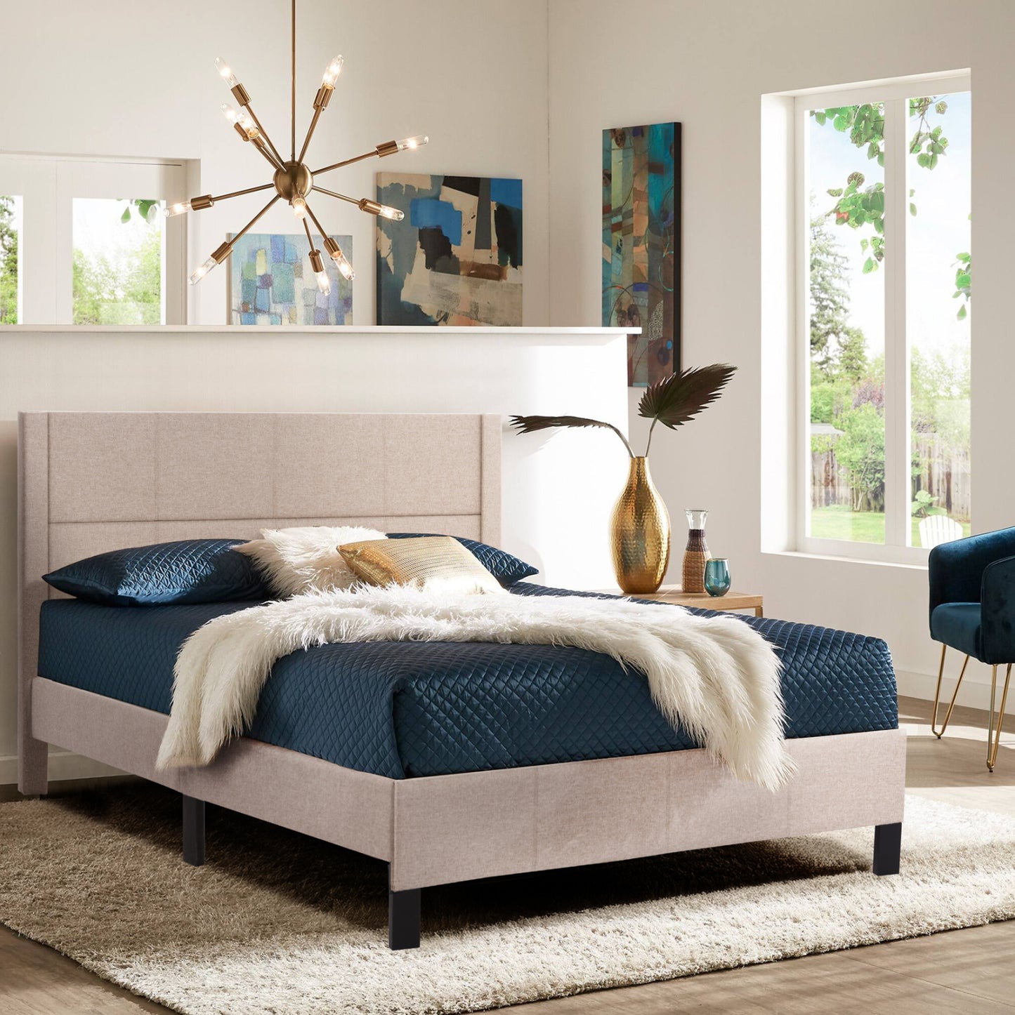 ΚΡΕΒΑΤΙ ΔΙΠΛΟ & ΣΤΡΩΜΑ TRILLOP HM21202.15 ΜΠΕΖ ΥΦΑΣΜΑ--ΓΙΑ 160x200εκ