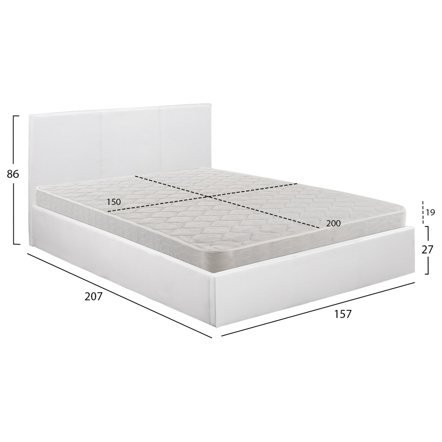 ΚΡΕΒΑΤΙ ΔΙΠΛΟ & ΣΤΡΩΜΑ BOBBI HM21271.01 ΛΕΥΚΟ PU ΜΕ ΑΠΟΘ.ΧΩΡΟ--ΓΙΑ 150x200εκ