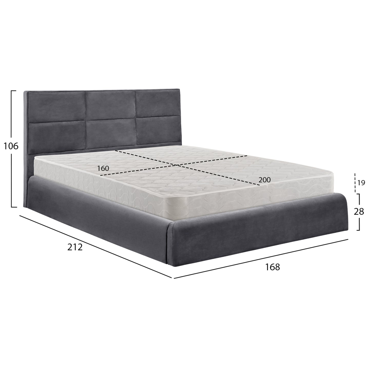 ΚΡΕΒΑΤΙ ΔΙΠΛΟ & ΣΤΡΩΜΑ BRILEY HM21272.01 ΓΚΡΙ ΒΕΛΟΥΔΟ ΜΕ ΑΠΟΘ.ΧΩΡΟ--ΓΙΑ 160x200εκ