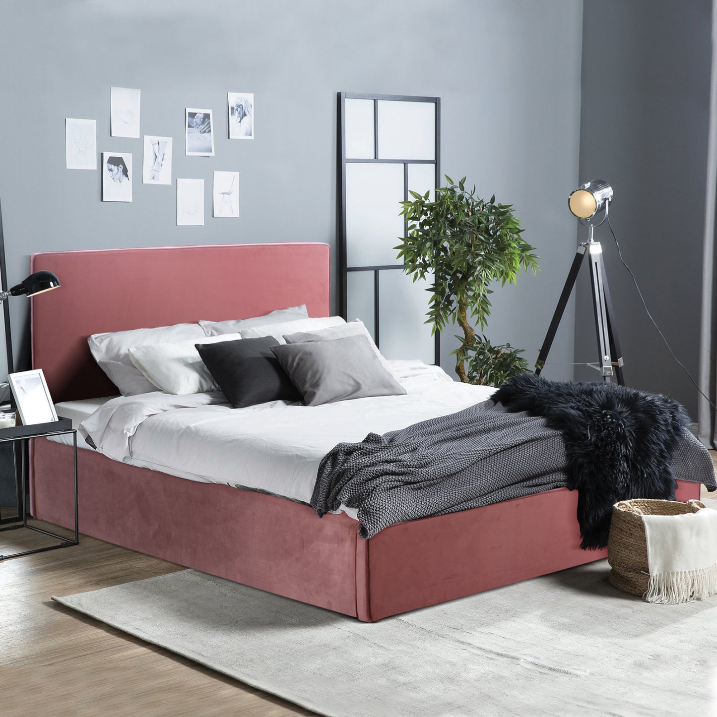 ΚΡΕΒΑΤΙ ΔΙΠΛΟ & ΣΤΡΩΜΑ ALLIE HM21273.02 ΣΑΠΙΟ ΜΗΛΟ ΒΕΛΟΥΔΟ ΜΕ ΑΠΟΘ.ΧΩΡΟ--ΓΙΑ 160x200εκ