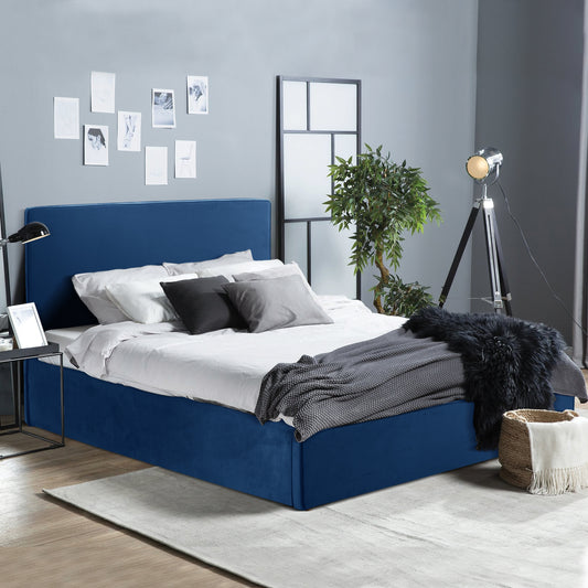 ΚΡΕΒΑΤΙ ΔΙΠΛΟ & ΣΤΡΩΜΑ ALLIE HM21273.04 ΜΠΛΕ ΒΕΛΟΥΔΟ ΜΕ ΑΠΟΘ.ΧΩΡΟ--ΓΙΑ 160x200εκ