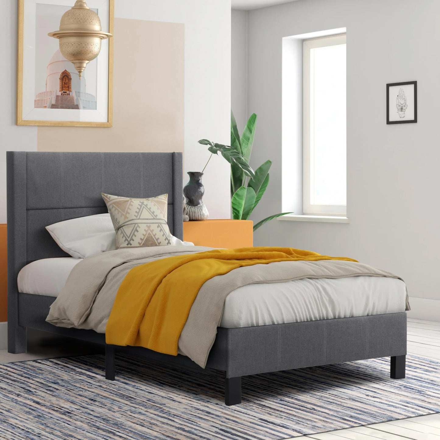 ΚΡΕΒΑΤΙ TRILLOP HM667.12 ΓΚΡΙ ΥΦΑΣΜΑ ΓΙΑ ΜΟΝΟ ΣΤΡΩΜΑ 120X200εκ.