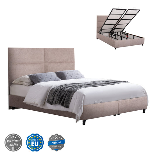 ΚΡΕΒΑΤΙ MILO ΜΕ ΑΠΟΘ.ΧΩΡΟ HM738.22 ΜΠΕΖ ΜΠΟΥΚΛΕ ΥΦΑΣΜΑ ΓΙΑ ΣΤΡΩΜΑ 140x200εκ