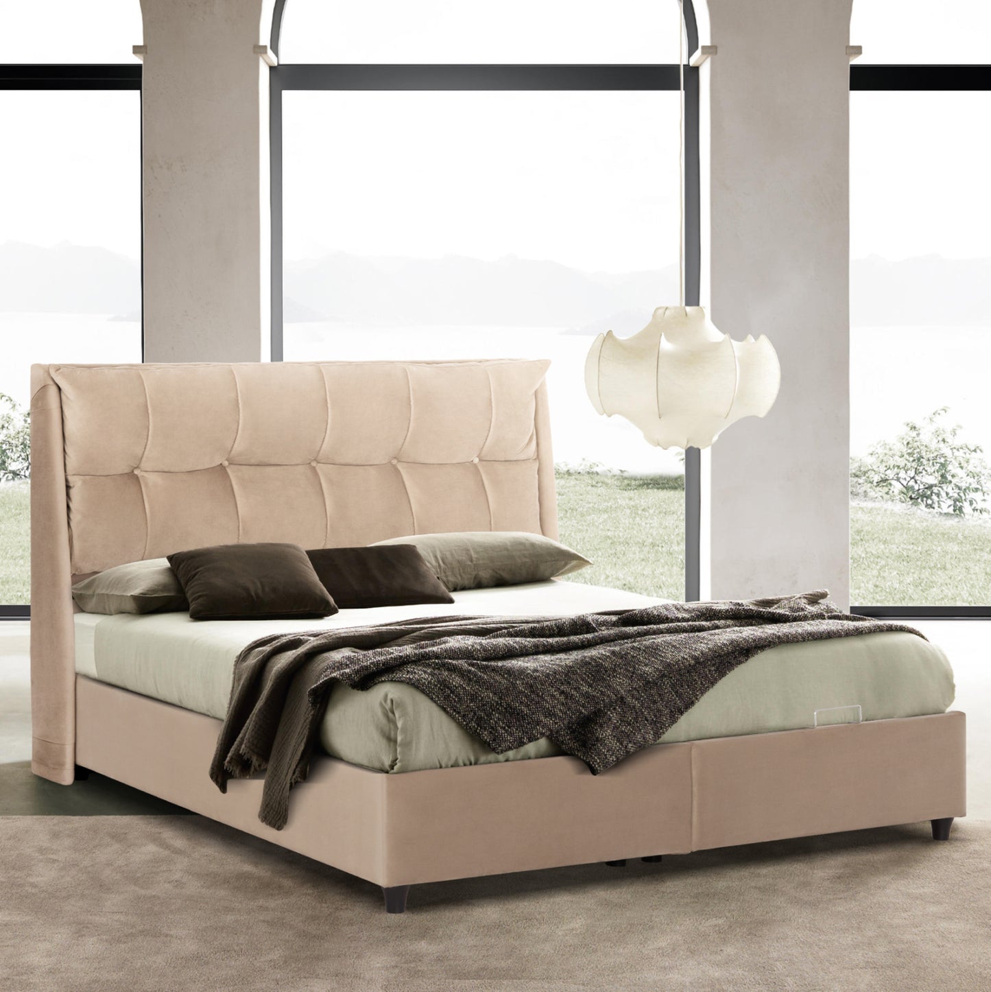 ΚΡEΒΑΤΙ ΜΕ ΑΠΟΘΗΚΕΥΤΙΚΟ ΧΩΡΟ DREAMLET HM716 ΜΠΕΖ ΒΕΛΟΥΔΟ- ΓΙΑ ΣΤΡΩΜΑ 160x200εκ.