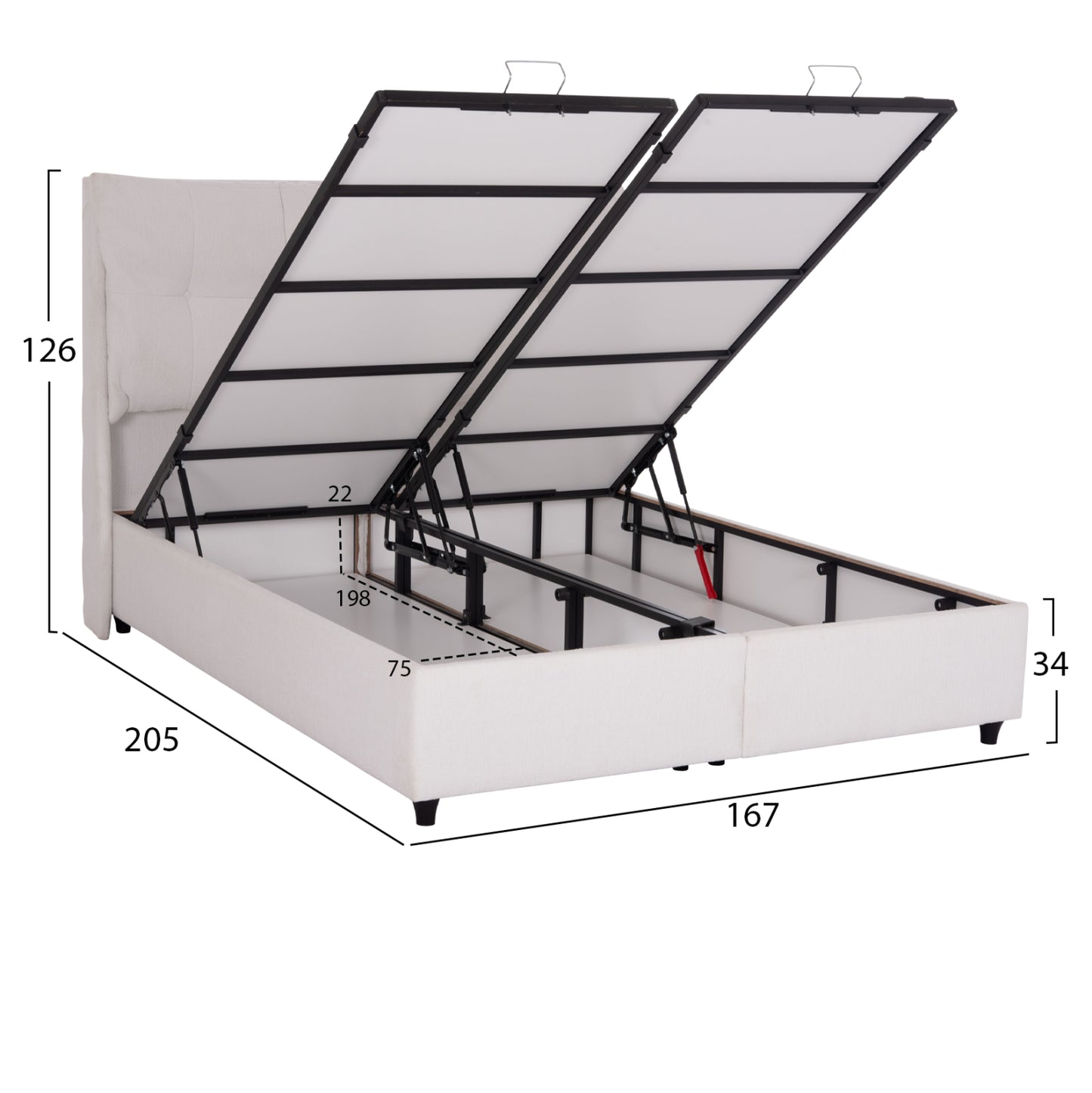 ΚΡEΒΑΤΙ ΜΕ ΑΠΟΘΗΚΕΥΤΙΚΟ ΧΩΡΟ DREAMLET HM716.03 ΛΕΥΚΟ ΜΠΟΥΚΛΕ- ΓΙΑ ΣΤΡΩΜΑ 160x200εκ.