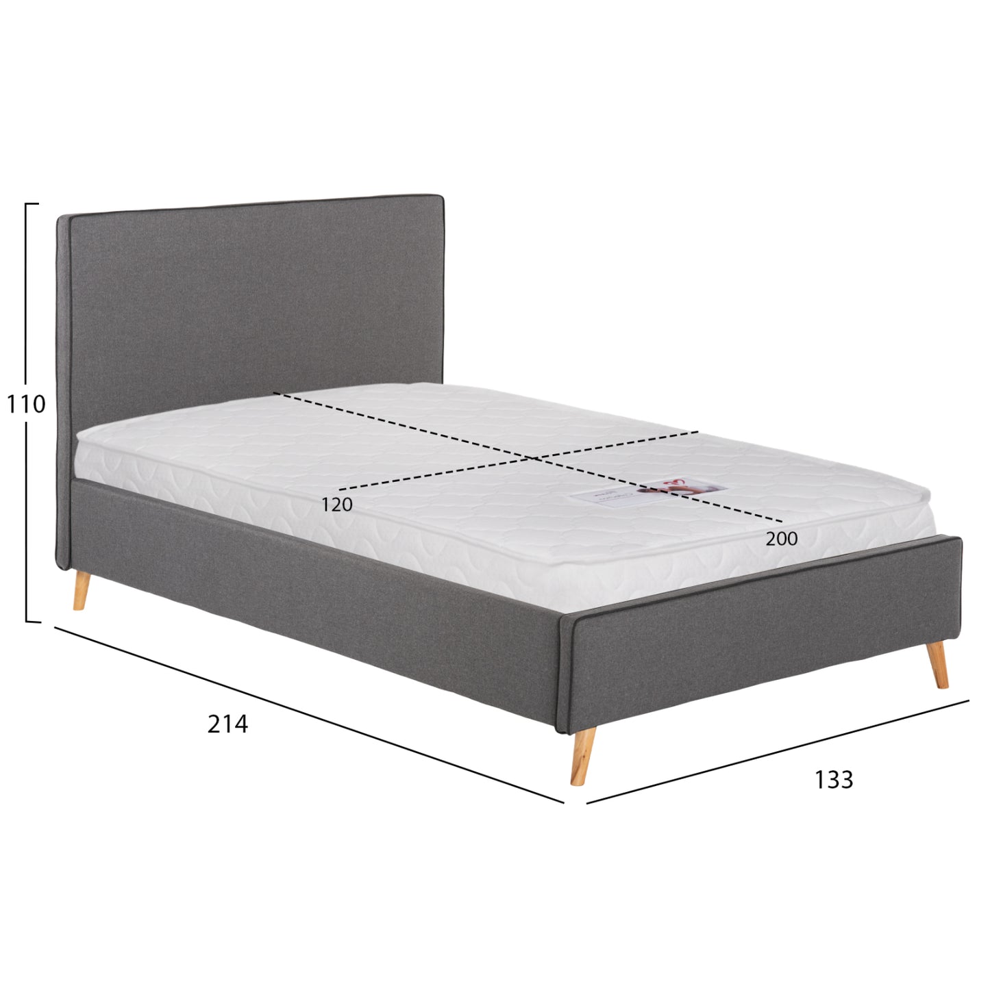 ΚΡΕΒΑΤΙ ΜΕ ΣΤΡΩΜΑ MAYLIN HM21281.03 ΓΚΡΙ ΥΦΑΣΜΑ--ΓΙΑ 120x200εκ