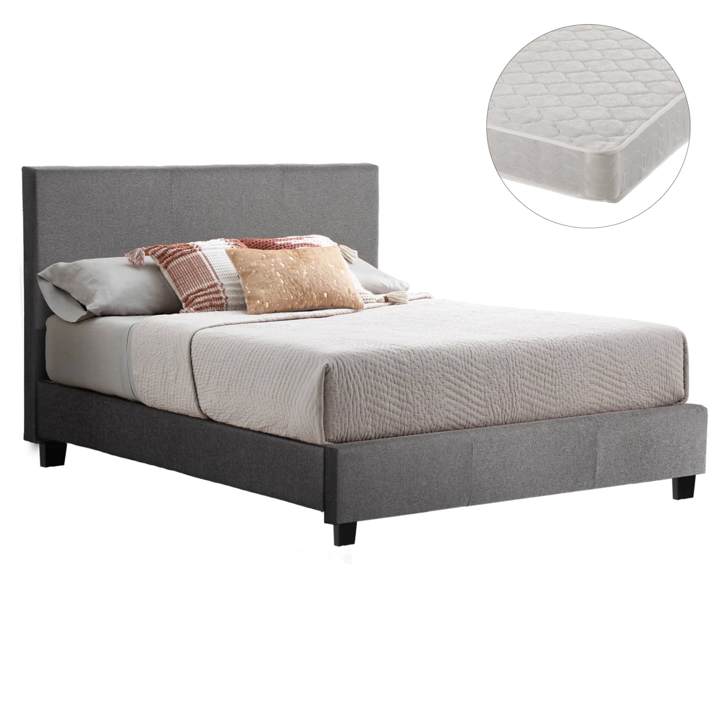 ΚΡΕΒΑΤΙ ΜΕ ΣΤΡΩΜΑ BECCA HM21283.04 ΓΚΡΙ ΥΦΑΣΜΑ--ΓΙΑ 150x200εκ