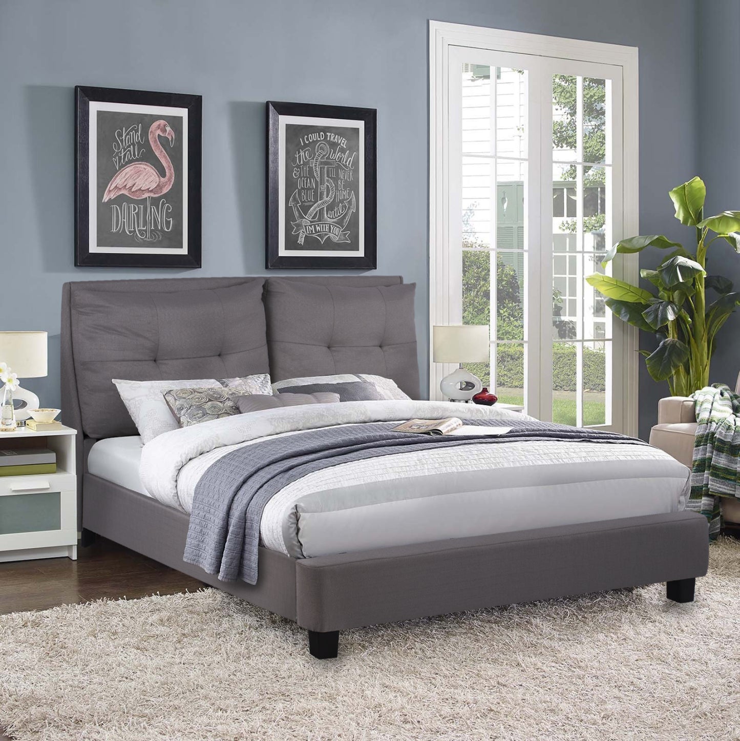 ΚΡΕΒΑΤΙ ΜΕ ΣΤΡΩΜΑ BILLIE HM21284.03 ΓΚΡΙ ΥΦΑΣΜΑ--ΓΙΑ 160x200εκ