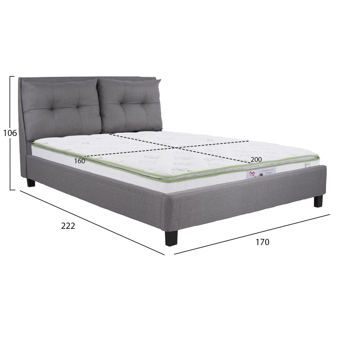 ΚΡΕΒΑΤΙ ΜΕ ΣΤΡΩΜΑ BILLIE HM21284.03 ΓΚΡΙ ΥΦΑΣΜΑ--ΓΙΑ 160x200εκ