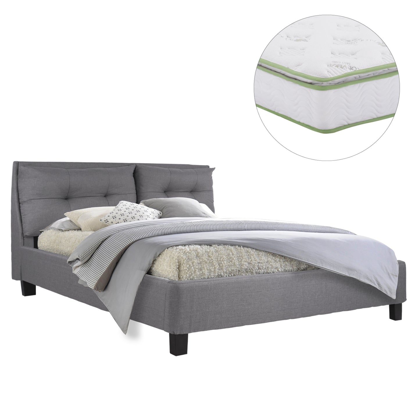 ΚΡΕΒΑΤΙ ΜΕ ΣΤΡΩΜΑ BILLIE HM21284.03 ΓΚΡΙ ΥΦΑΣΜΑ--ΓΙΑ 160x200εκ