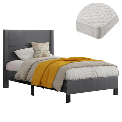 ΚΡΕΒΑΤΙ ΜΟΝΟ & ΣΤΡΩΜΑ TRILLOP HM21203.12 ΓΚΡΙ ΥΦΑΣΜΑ--ΓΙΑ 120x200εκ